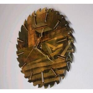 sawblade And Screws clock Log Cabin County scene Time Piece High Glossy Handmade